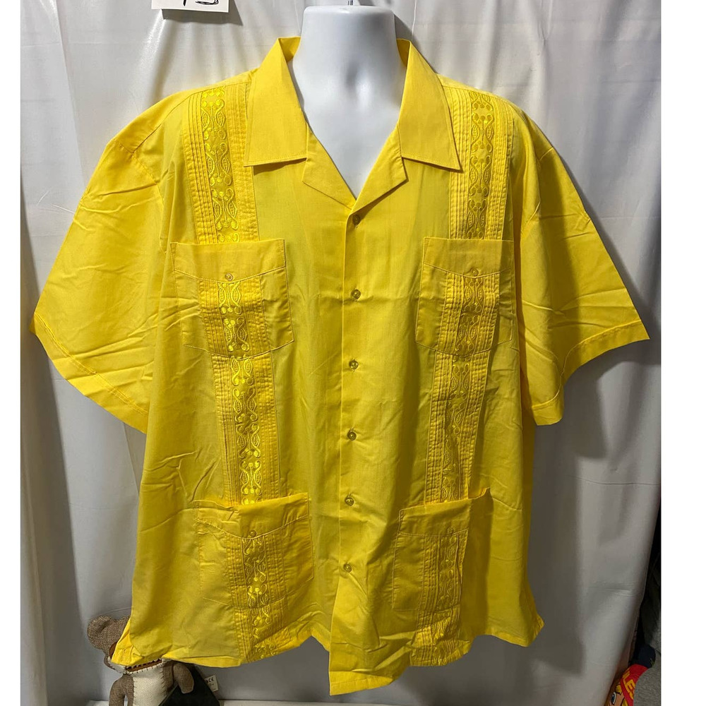 Omega Italy Men's Short Sleeve Solid Dress Shirt Gold yellow 3XL 19-19 1/2